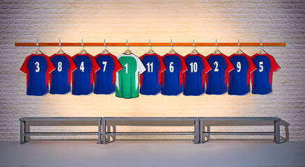 Row of Football Shirts Blue Green 3-5