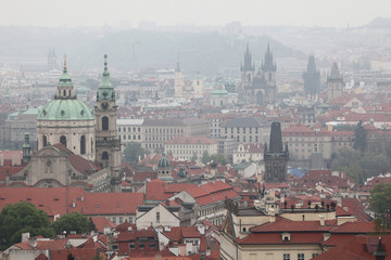 Saint Nicholas Church and Tyn Church in Prague, Czech Republic.