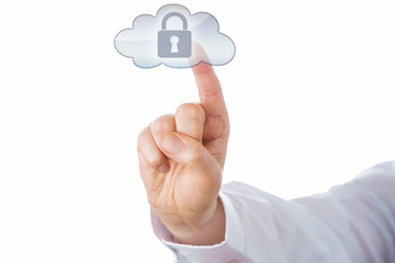 Index Finger Touching Lock Icon In Cloud Button