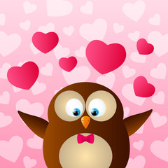 Valentines day card with cute owl