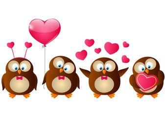 Set of Valentines day owls