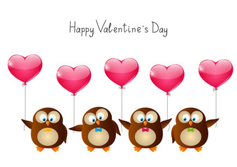 Valentines day owls with pink ballons