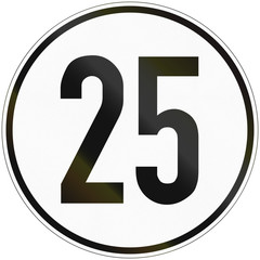 German speed sign placed on vehicles that must not exceed a speed of 25 kilometers per hour