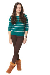 Girl in green striped sweater