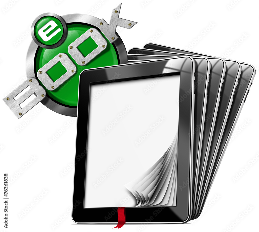 Poster e-book symbol with tablet computers