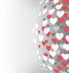Abstract sphere with hearts on grayscale background