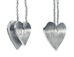 Scratched metal heart pendants