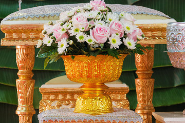 Wedding flowers  on  tray