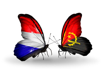 Two butterflies with flags Holland and Angola