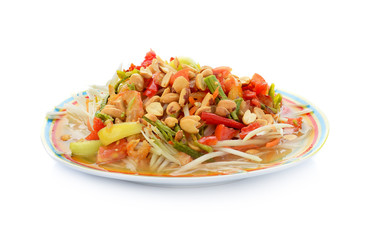 Papaya salad isolated on white