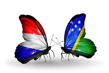 Two butterflies with flags Holland and Solomon Islands