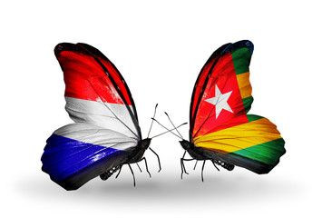 Two butterflies with flags Holland and Togo
