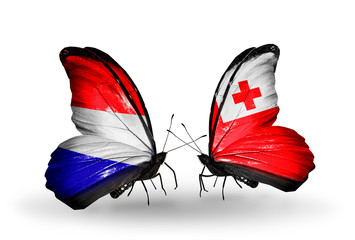 Two butterflies with flags Holland and Tonga