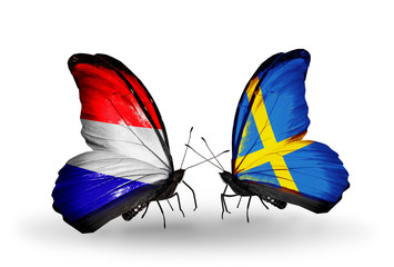 Two butterflies with flags Holland and Sweden
