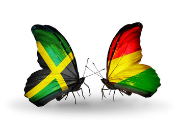 Two butterflies with flags Jamaica and  Bolivia
