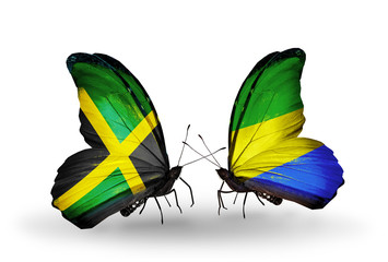 Two butterflies with flags Jamaica and Gabon