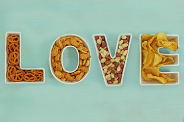 Love snacks in Love letter bowls