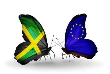 Two butterflies with flags Jamaica and EU