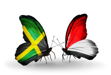 Two butterflies with flags Jamaica and Monaco, Indonesia