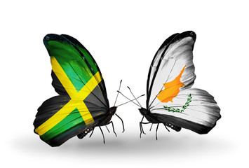 Two butterflies with flags Jamaica and Cyprus