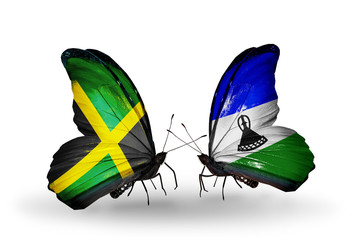 Two butterflies with flags Jamaica and Lesotho