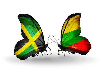 Two butterflies with flags Jamaica and Lithuania