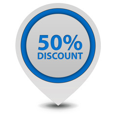 Discount 50 pointer icon on white background