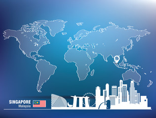 Map pin with Singapore skyline