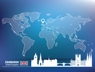 Map pin with Edinburgh skyline