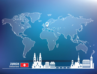 Fototapeta na wymiar Map pin with Zurich skyline
