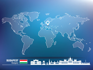 Map pin with Budapest skyline