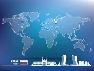 Fototapeta na wymiar Map pin with Kazan skyline