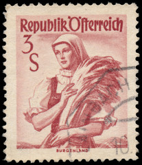 Stamp printed in Austria, shows a woman from Burgenland