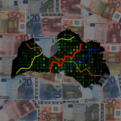 Latvia map with hex code and graphs on euros illustration