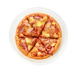 Pizza on the plate isolated on white background