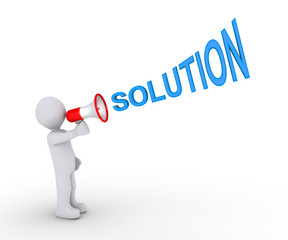 Person giving solution through megaphone