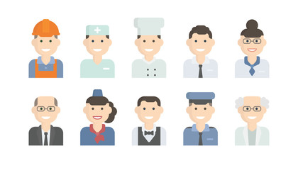 Set Flat Icons with Man of Different Professions. Builder, nurse