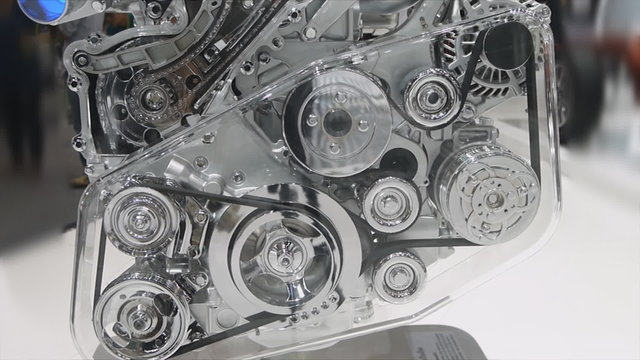 Slow speed video of working engine of pick-up car