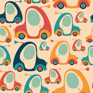 Seamless pattern with colorful retro cars.