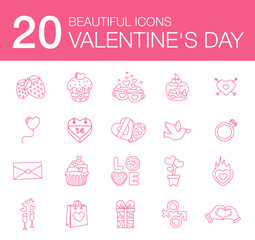 Illustration modern flat icons for Valentines Day, design
