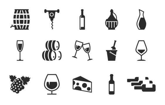 grape wine icons set