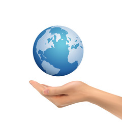 3d hand holding globe symbol