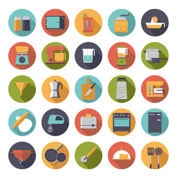 Flat Design Cooking And Kitchen Vector Icons Set