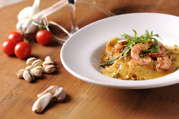 Ravioli and shrimp