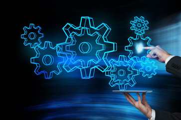 tablet with gears and cogs