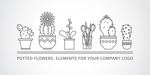 linear design, potted flowers. elements corporate logo.