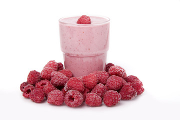 Cocktail of frozen raspberry  with yogurt .