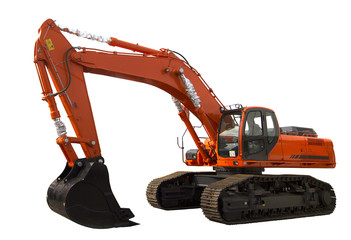 Excavator isolated on white background. Clipping path included
