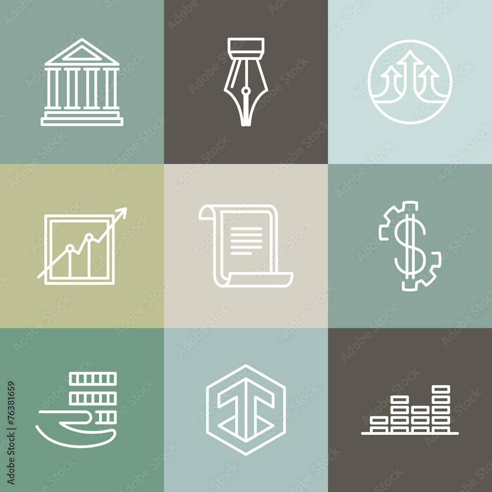 Poster vector line banking icons and logos