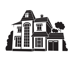 monochrome illustration of private house
